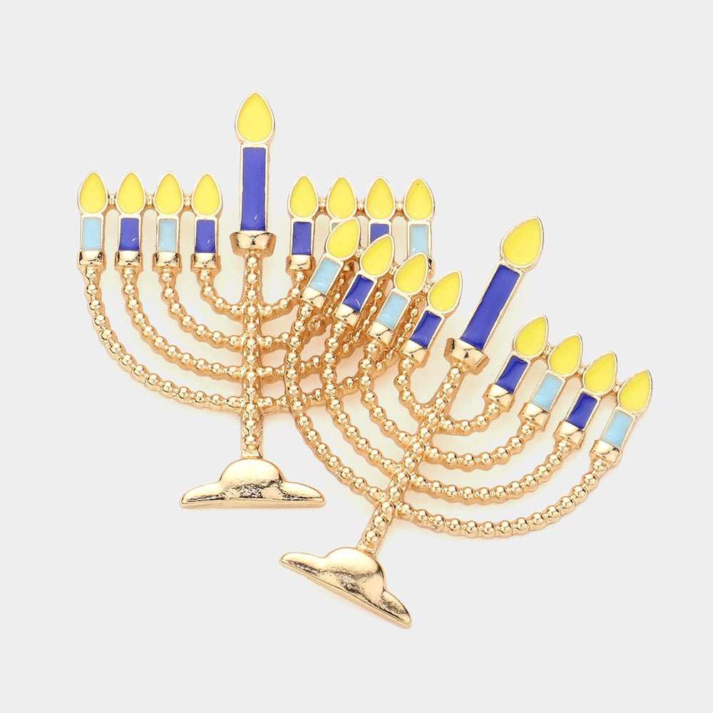 Hanukkah Menorah Statement Earrings - Gold