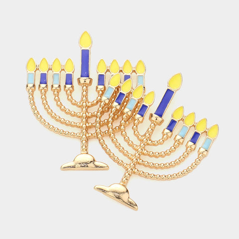 Hanukkah Menorah Statement Earrings - Gold