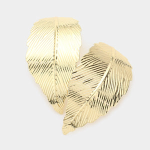 Curved  Leaf  Statement Earrings - Gold