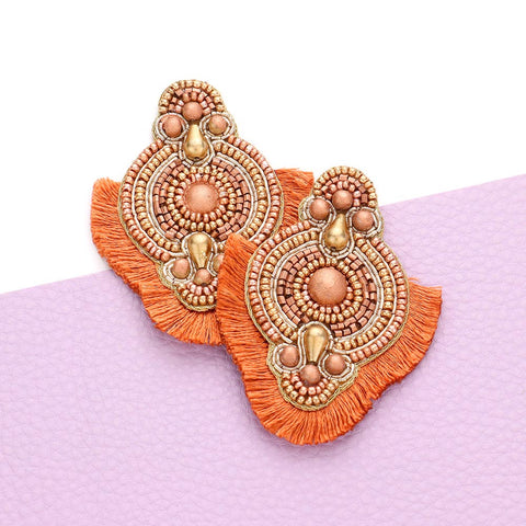 New Delhi Statement Earrings - Orange