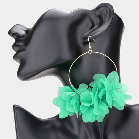 Floral Party Hoops Earrings - Green
