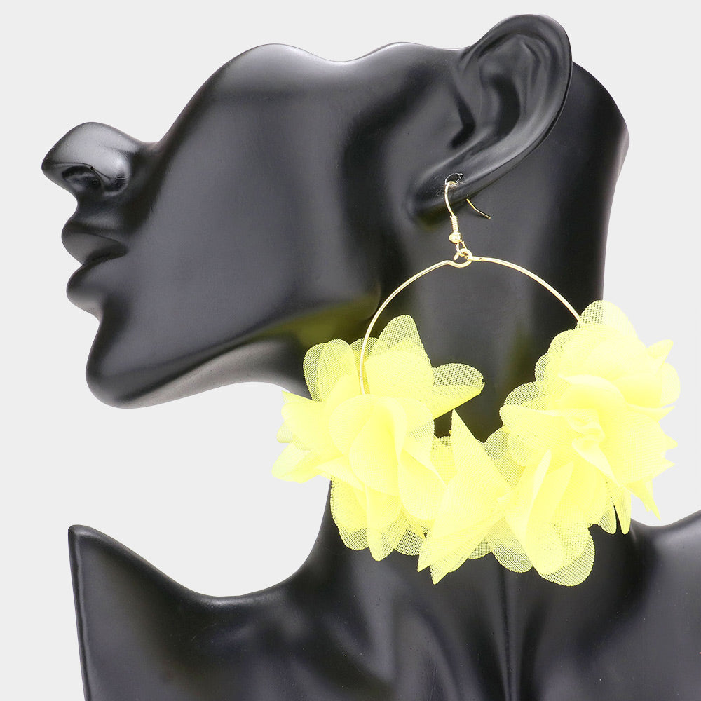 Floral Party Hoops Earrings - Yellow