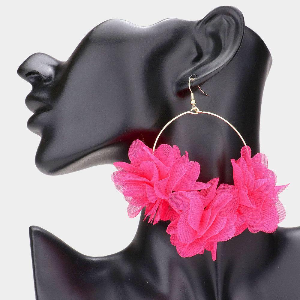 Floral Party Hoops Earrings - Pink