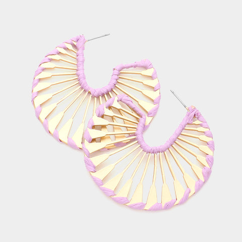 Abstract Raffia Hoops Earrings - Lavender