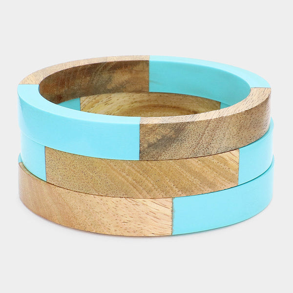 Wood Resin Bangle Bangle (3PCS) - Turquoise