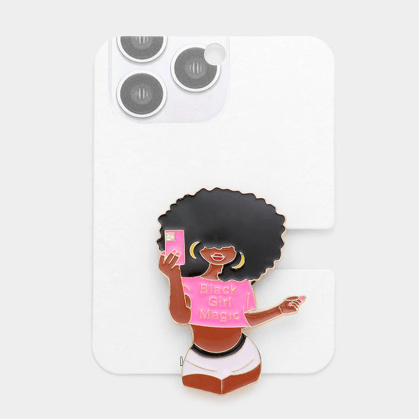 Black Girl Magic Adhesive Phone Grip and Stand - Pink