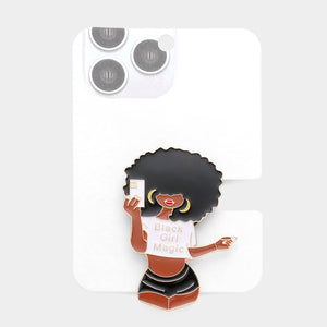 Black Girl Magic Adhesive Phone Grip and Stand - White