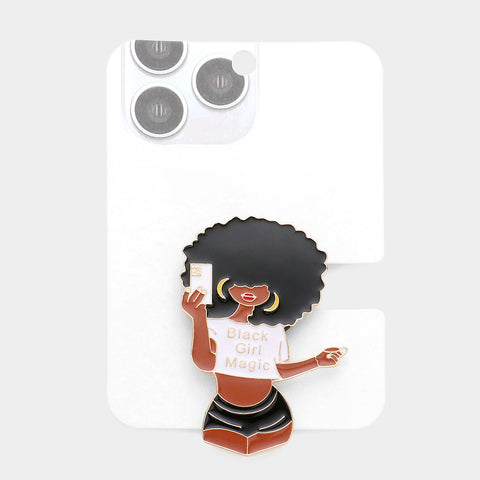 Black Girl Magic Adhesive Phone Grip and Stand - White