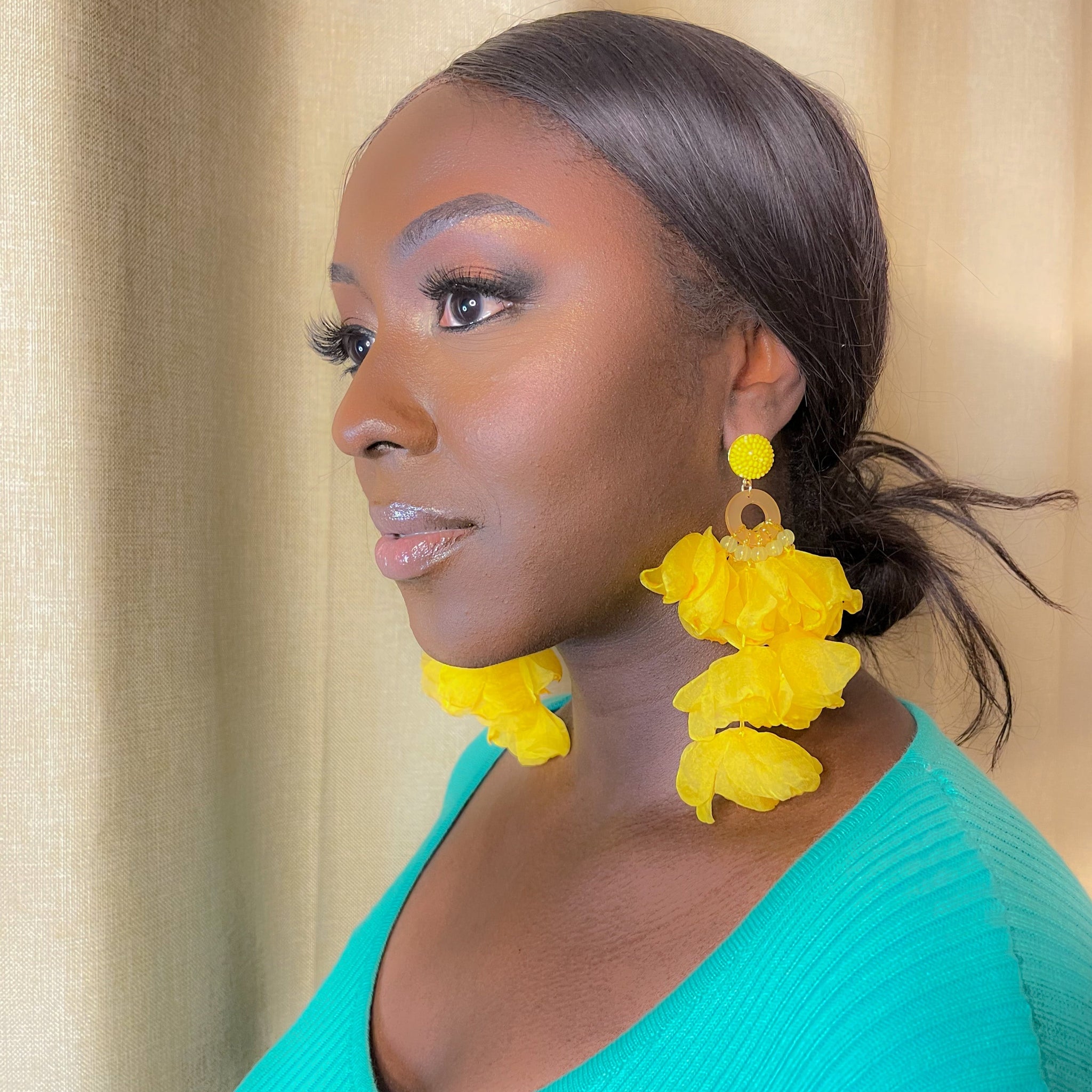 Iris Floral Earrings - Yellow